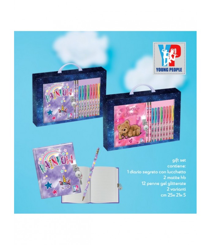 SET REGALO DIARIO SEGRETO CON PENNE GLITTERATE